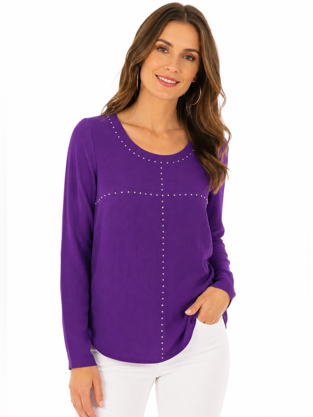 NWT MICHAEL Michael Kors Violet Glaze Studded Georgette Blouse Top M